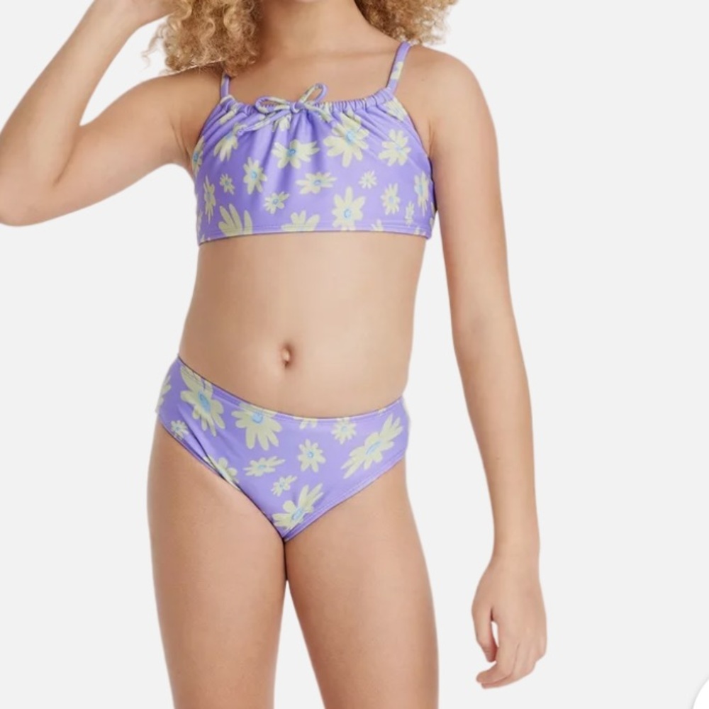 Art Class Girls Floral Bikini Swimsuit Purple Daisy Size L 10/12 NWOT